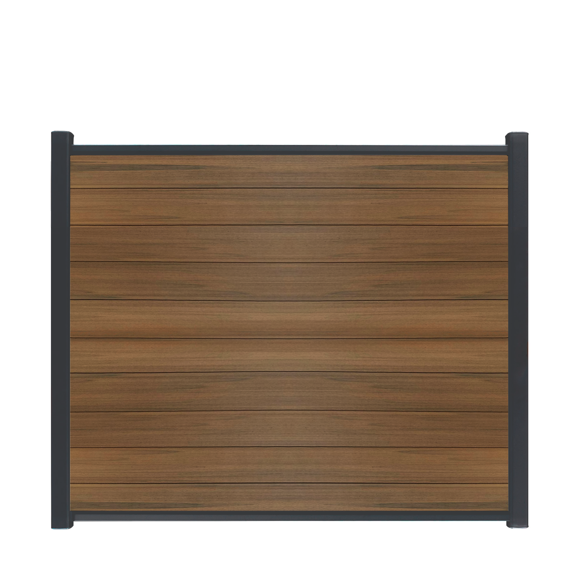 CompoGarden composiet scherm Geborsteld horizontaal – Teak met antracietkleurige profielen