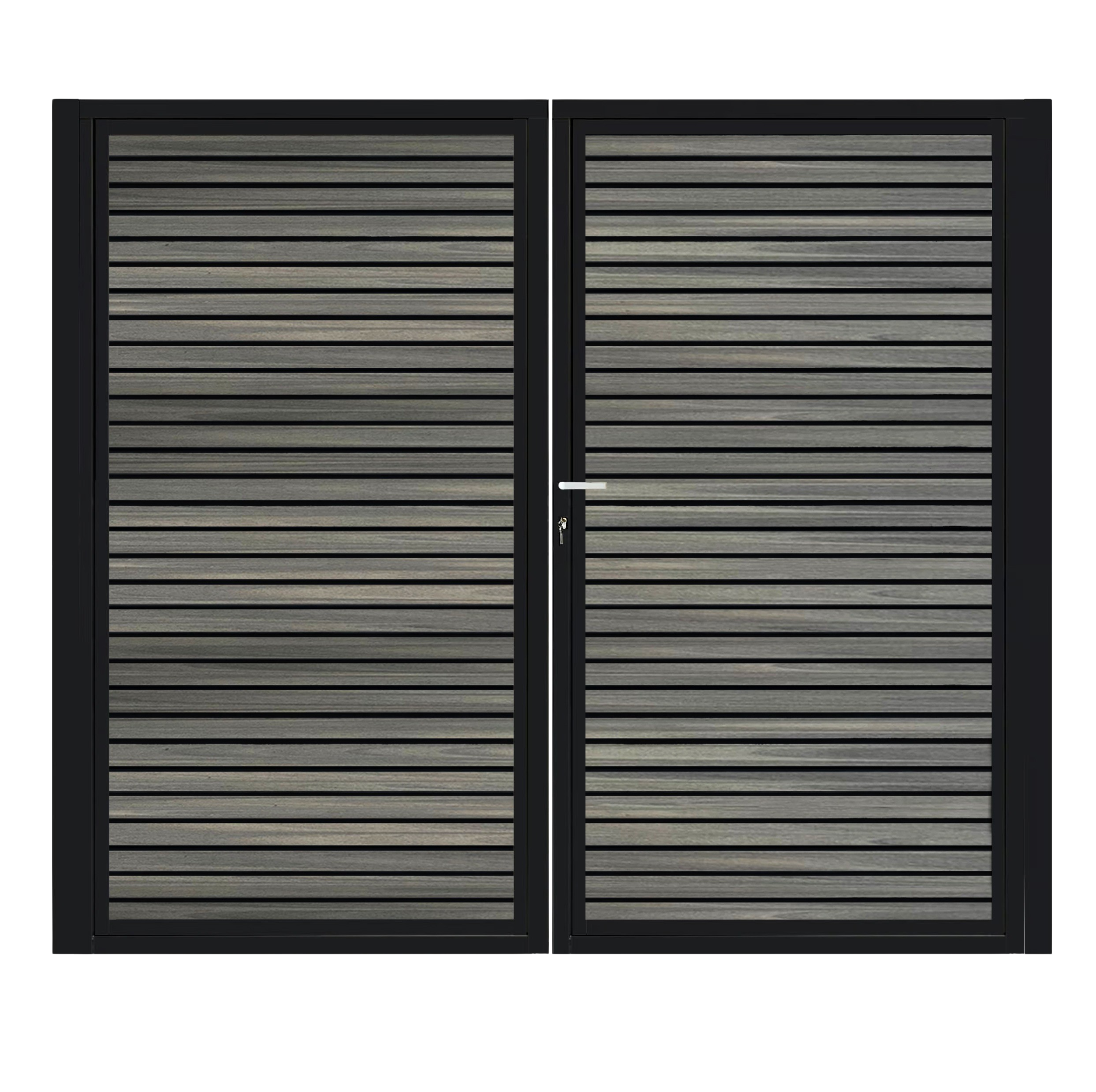 CompoGarden dubbele composiet poort Rhombus Schaduw horizontaal – Antraciet met zwart stalen frame