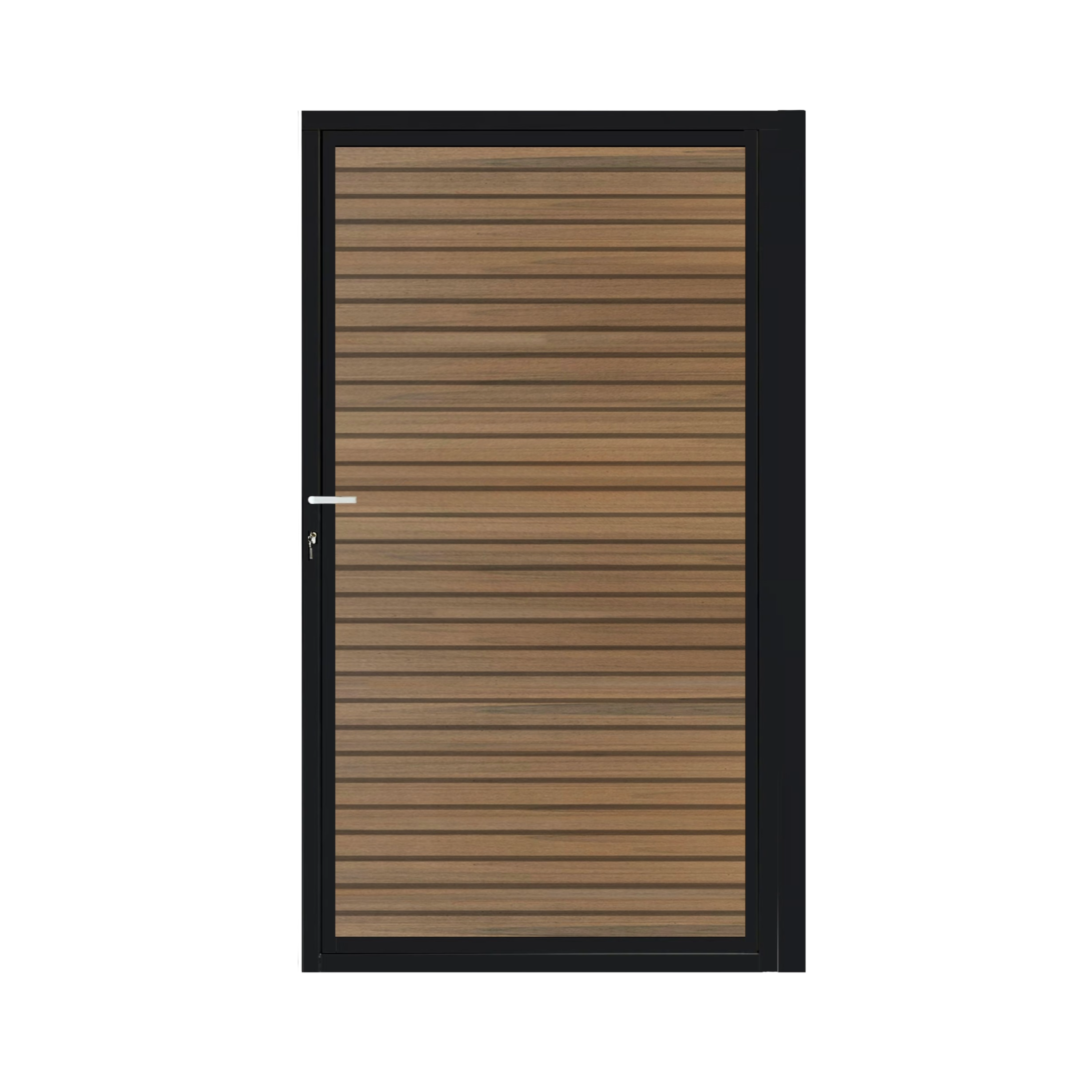 CompoGarden composiet poort Rhombus horizontaal – Teak met zwart aluminium frame