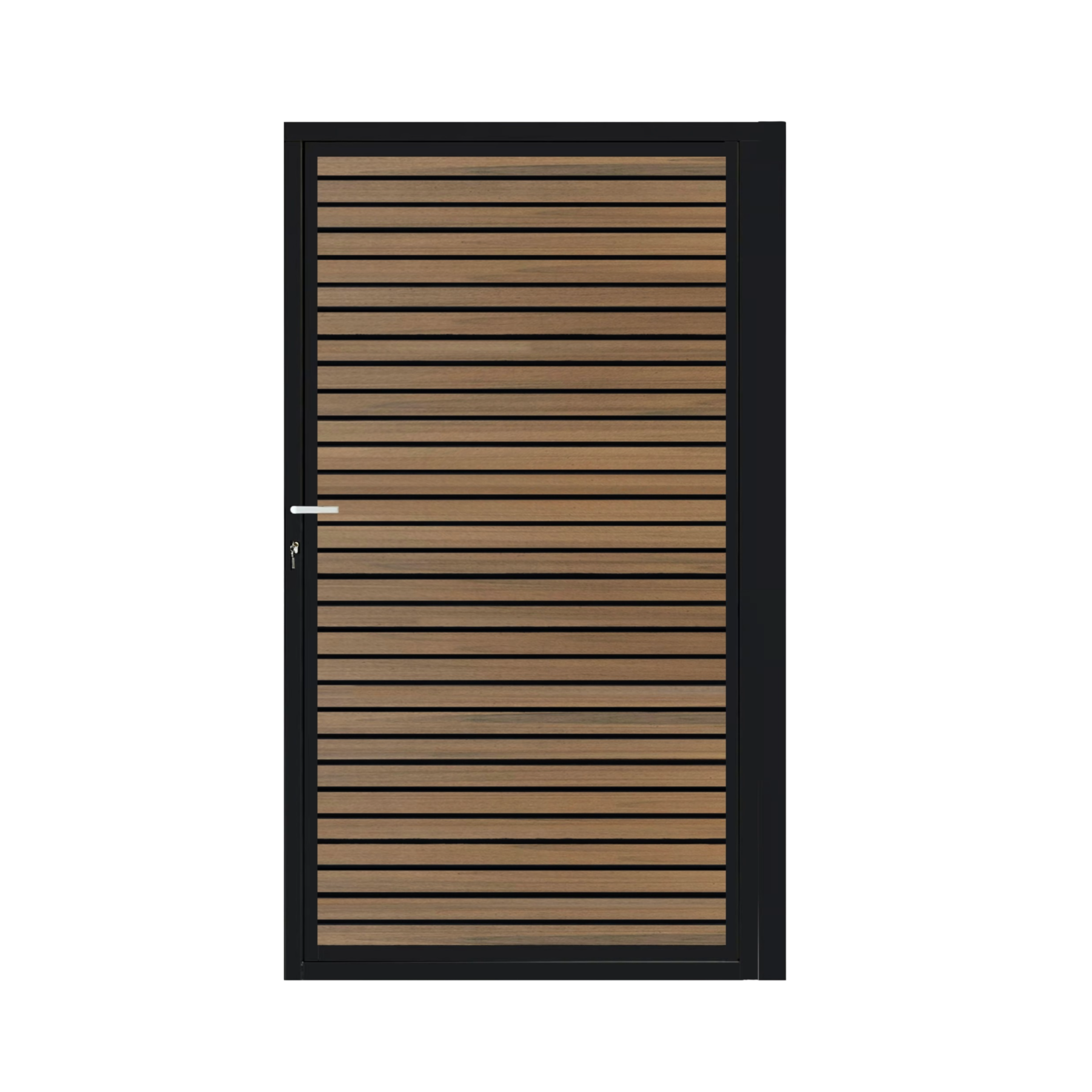 CompoGarden composiet poort Rhombus Schaduw horizontaal – Teak met zwart stalen frame
