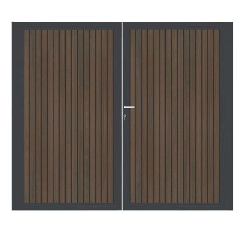 CompoGarden dubbele composiet poort Rhombus verticaal – Donkerbruin met antraciet stalen frame