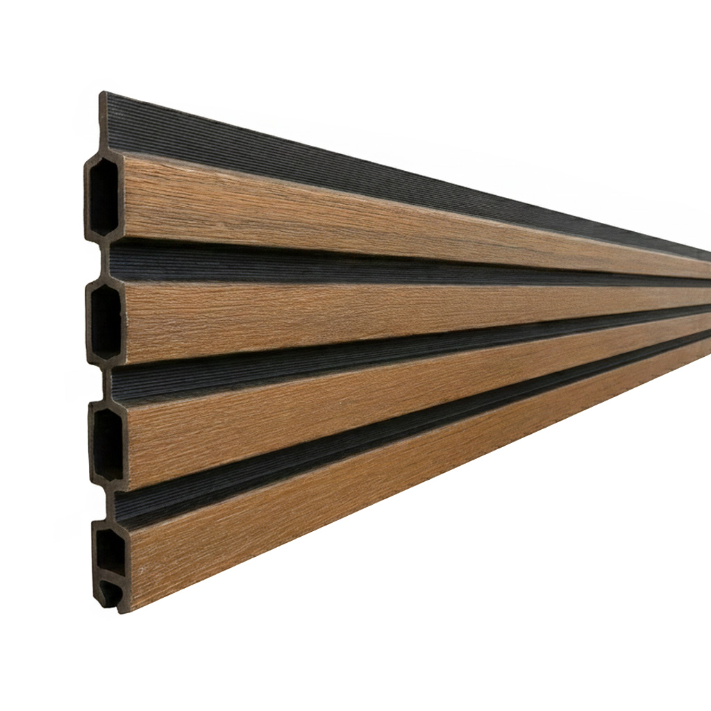 CompoGarden composiet scherm Rhombus Schaduw verticaal – Teak met antracietkleurige profielen