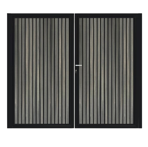 CompoGarden dubbele composiet poort Rhombus Schaduw verticaal – Antraciet met zwart stalen frame