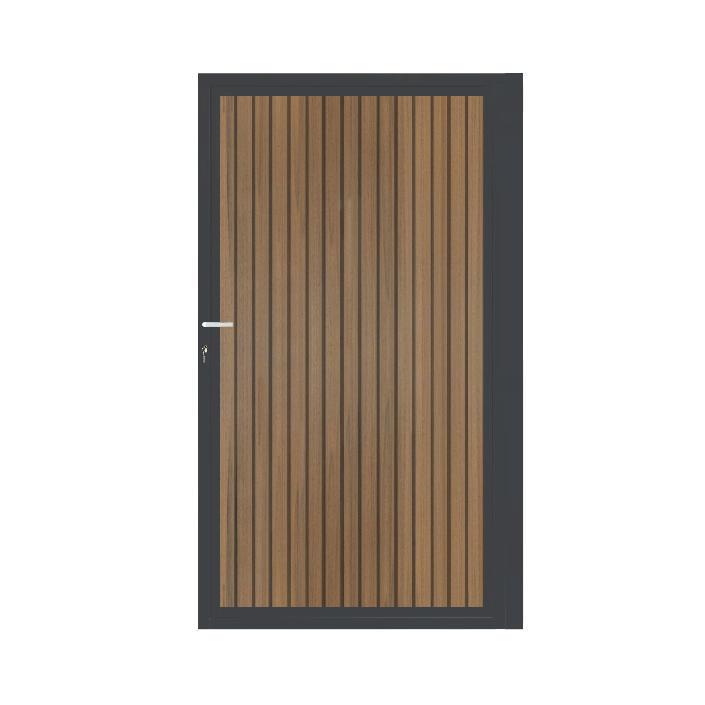 CompoGarden composiet poort Rhombus verticaal – Teak met antraciet stalen frame
