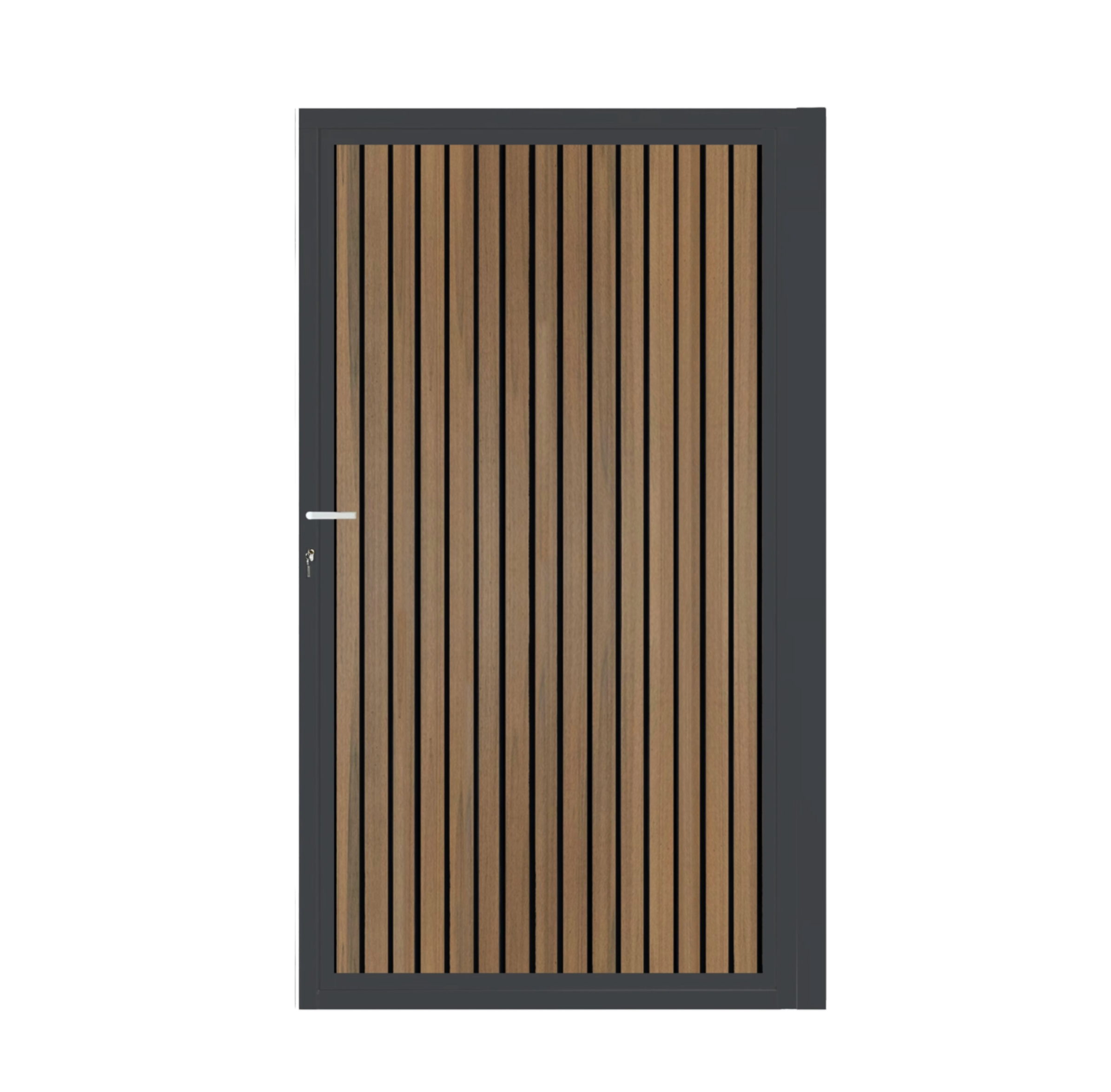 CompoGarden composiet poort Rhombus Schaduw verticaal – Teak met antraciet stalen frame