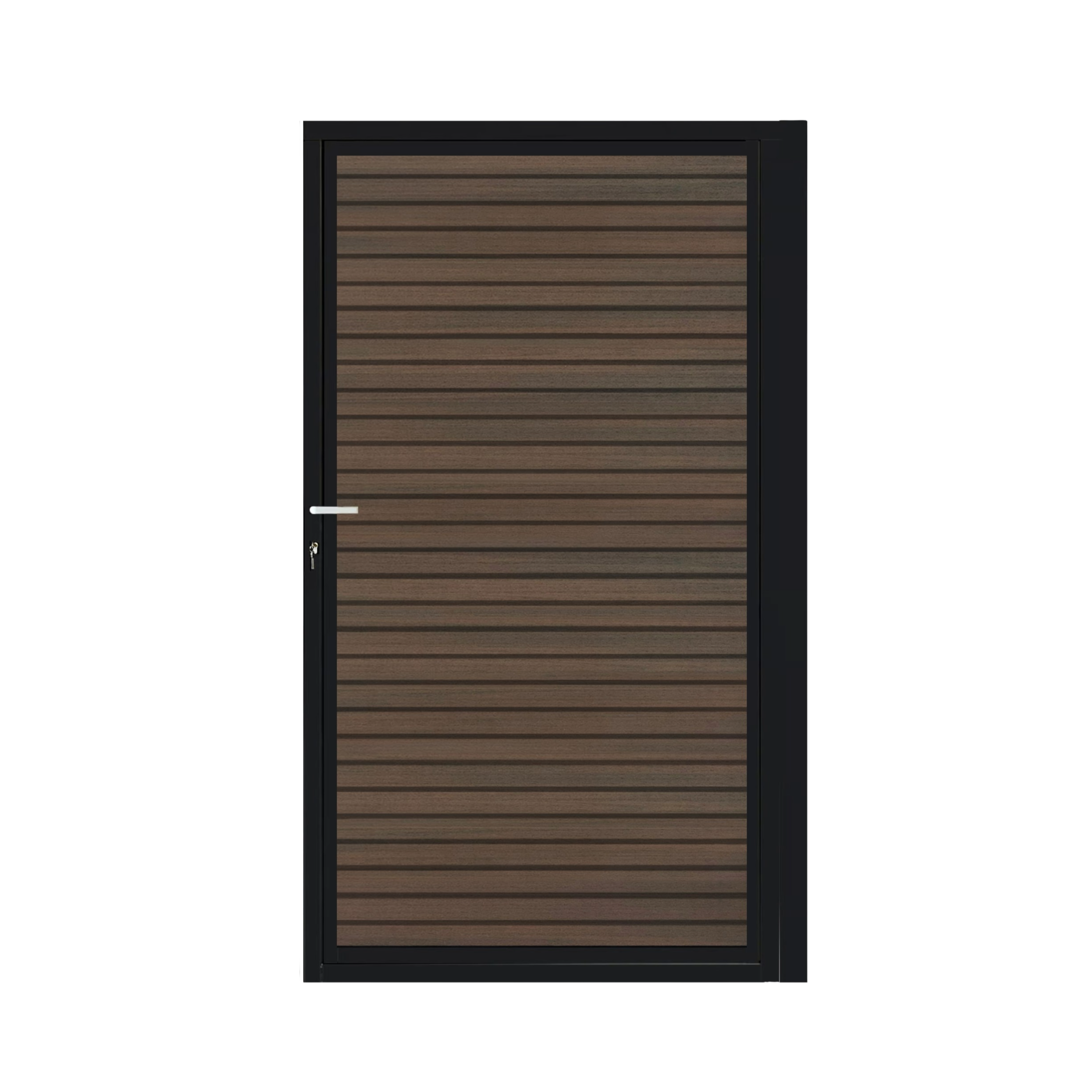 CompoGarden composiet poort Rhombus horizontaal – Donkerbruin met zwart stalen frame