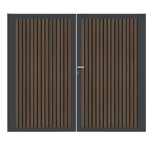 CompoGarden dubbele composiet poort Rhombus Schaduw verticaal – Donkerbruin met antraciet stalen frame