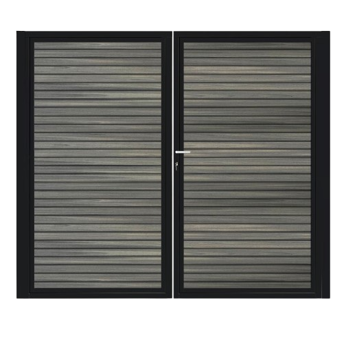 CompoGarden dubbele composiet poort Rhombus horizontaal – Antraciet met zwart stalen frame