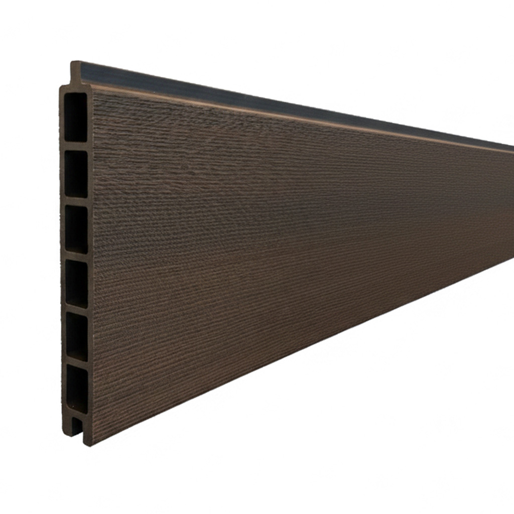 CompoGarden dubbele composiet poort Geborsteld verticaal – Donkerbruin met antraciet aluminium frame