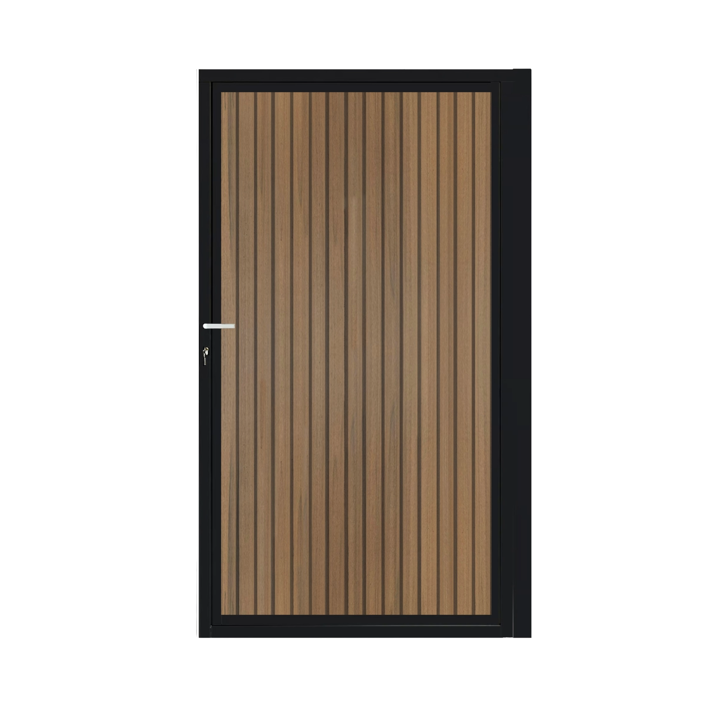 CompoGarden composiet poort Rhombus verticaal – Teak met zwart stalen frame