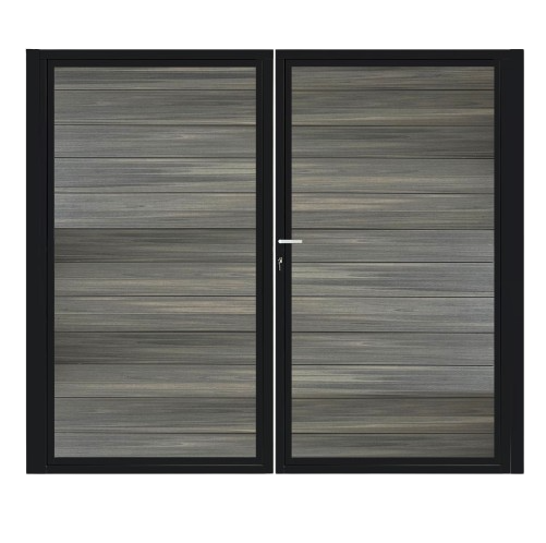 CompoGarden composiet poort Geborsteld horizontaal – Antraciet met zwart stalen frame