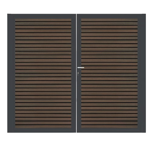 CompoGarden dubbele composiet poort Rhombus Schaduw horizontaal – Donkerbruin met antraciet stalen frame
