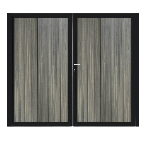 CompoGarden composiet poort Geborsteld verticaal – Antraciet met zwart stalen frame