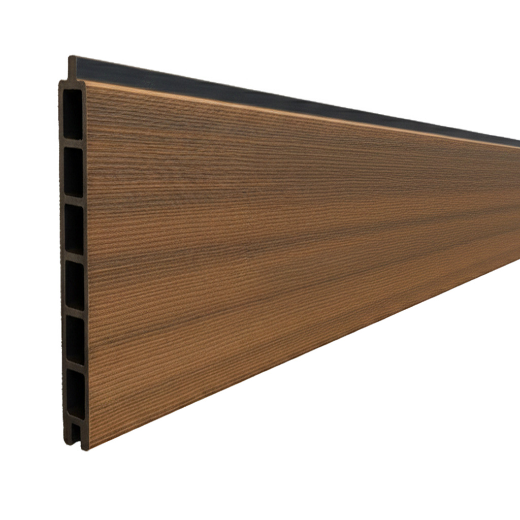 CompoGarden composiet scherm Geborsteld verticaal – Teak met antracietkleurige profielen