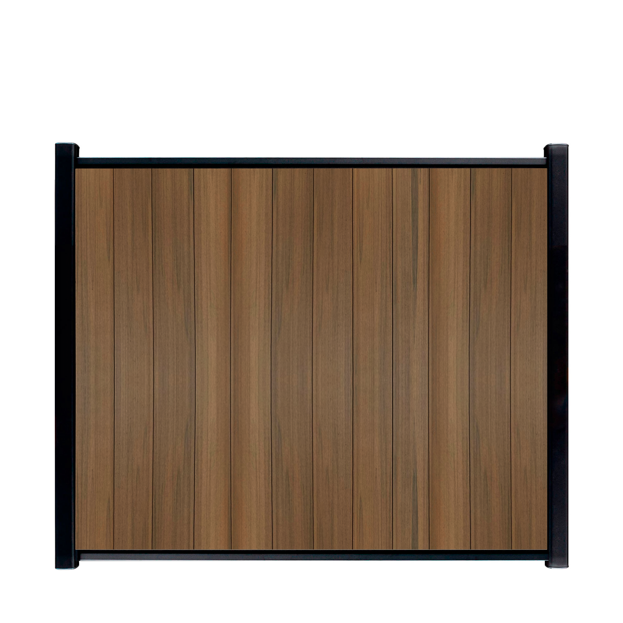 CompoGarden composiet scherm Geborsteld verticaal – Teak met zwarte profielen