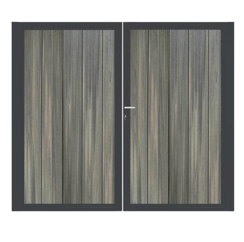 CompoGarden composiet poort Geborsteld verticaal – Antraciet met stalen frame