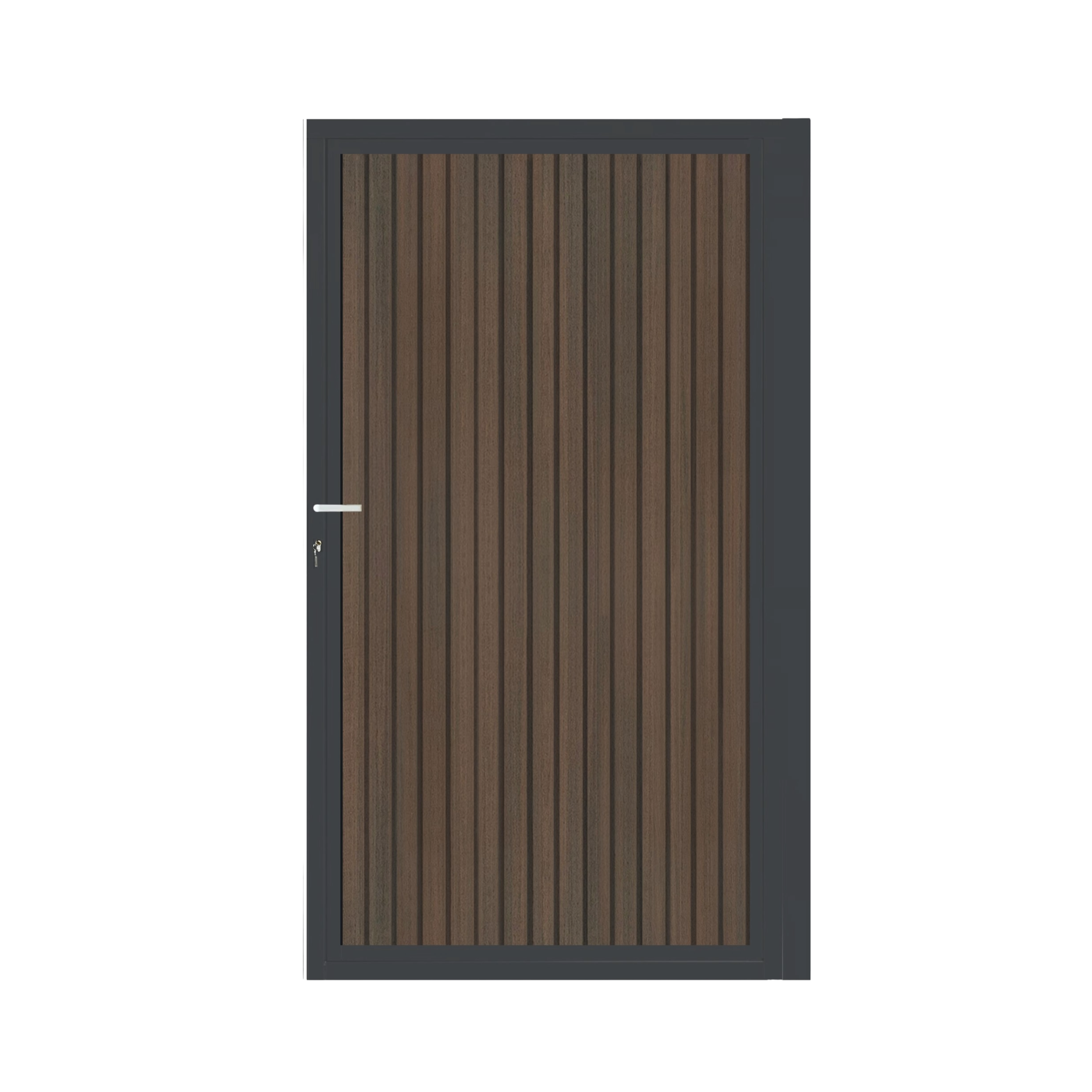 CompoGarden composiet poort Rhombus verticaal – Donkerbruin met antraciet stalen frame